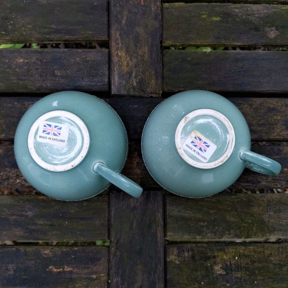 Rare! Vintage Pair of Teal Scroll Design Ceramic Teacups Made in England - Picture 4 of 4